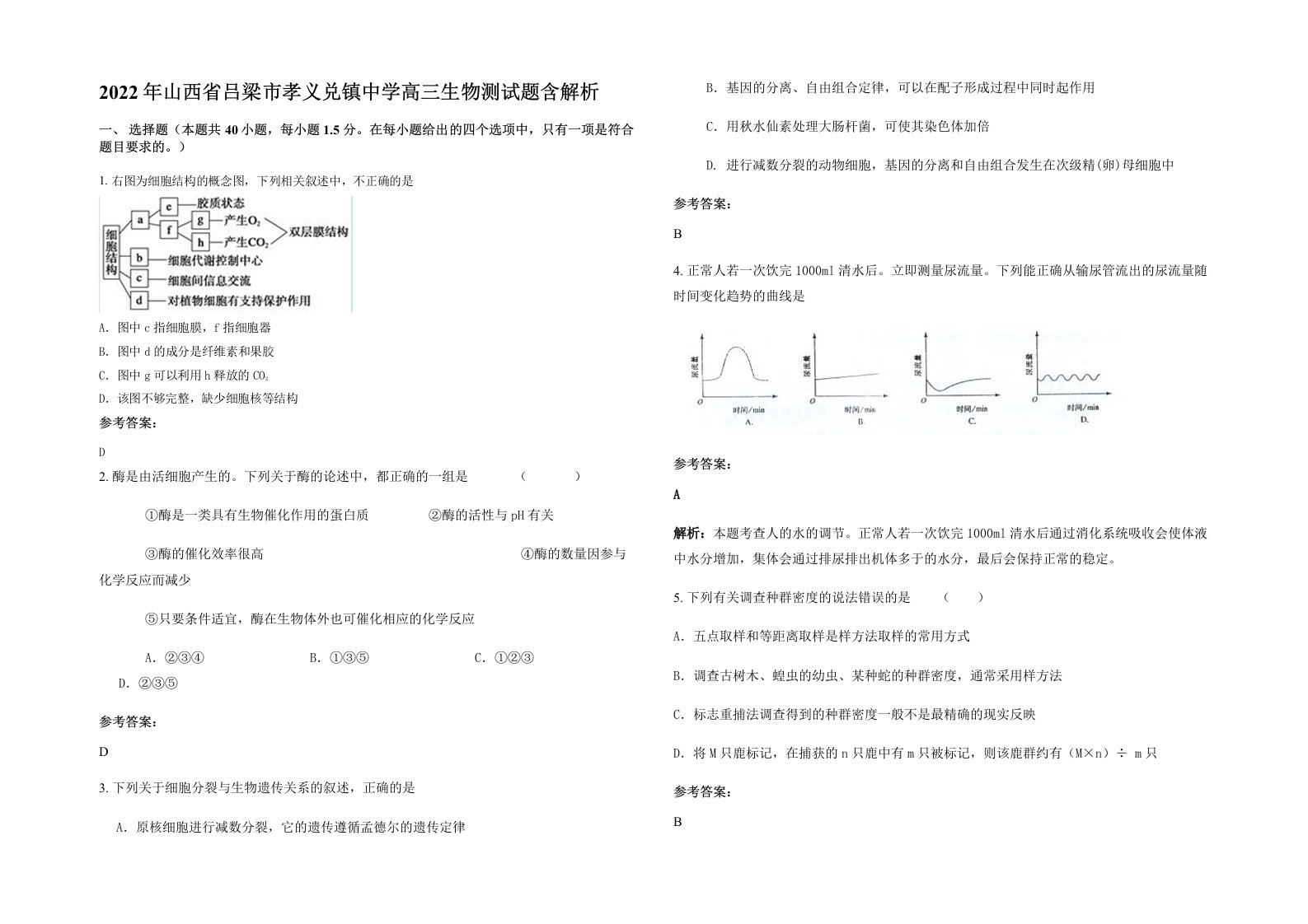 2022年山西省吕梁市孝义兑镇中学高三生物测试题含解析