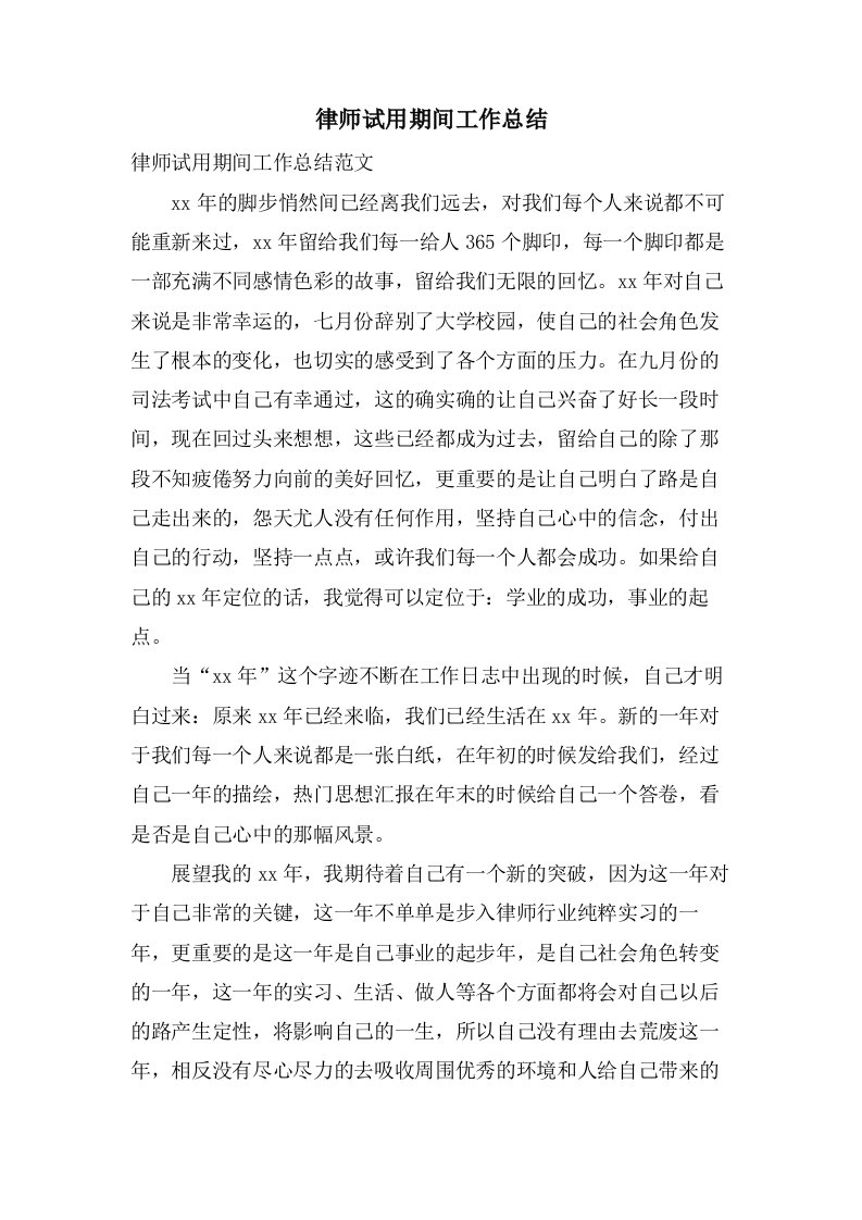 律师试用期间工作总结