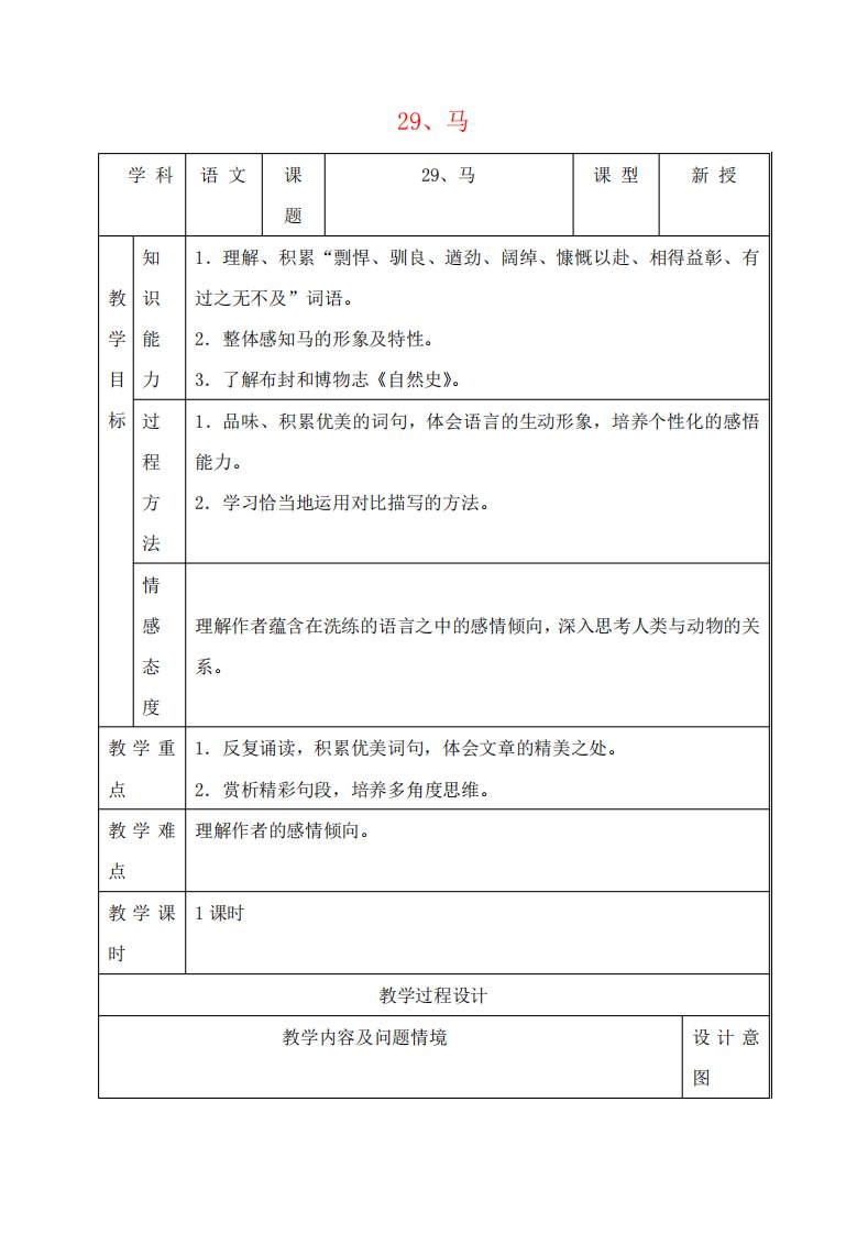 分校七年级语文下册6.29马教案新人教版