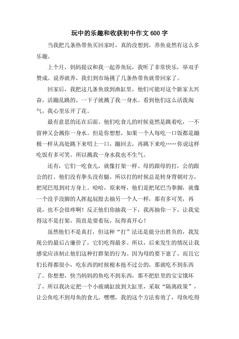 玩中的乐趣和收获初中作文600字