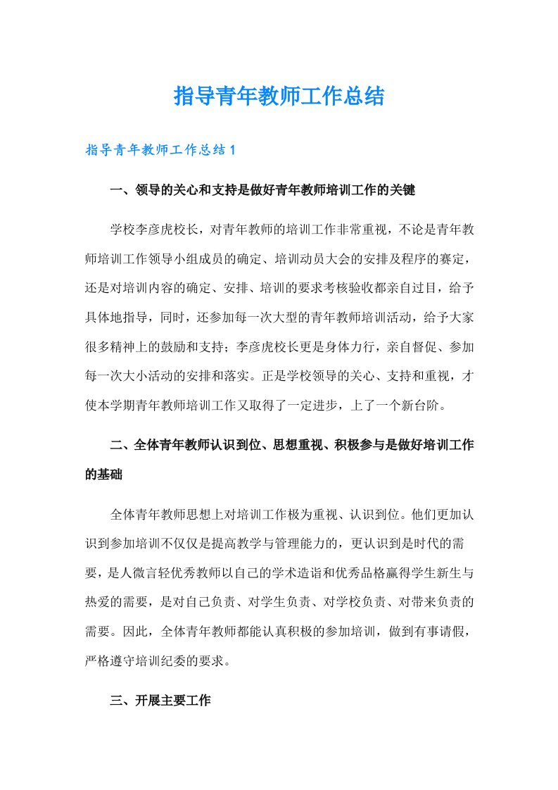 指导青年教师工作总结