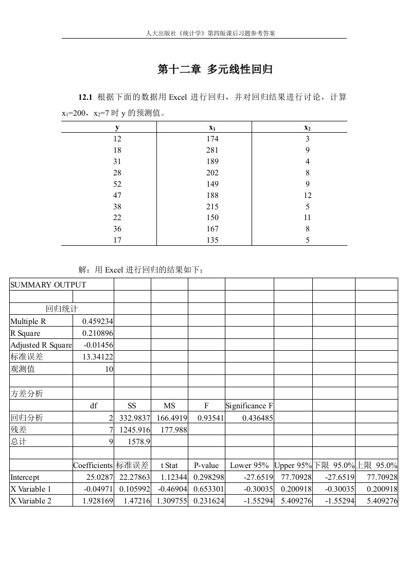 第十二章多元线性回归