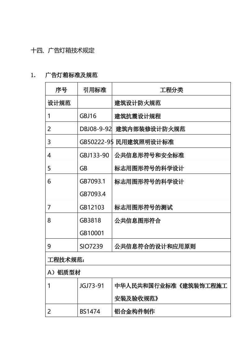 广告灯箱技术要求