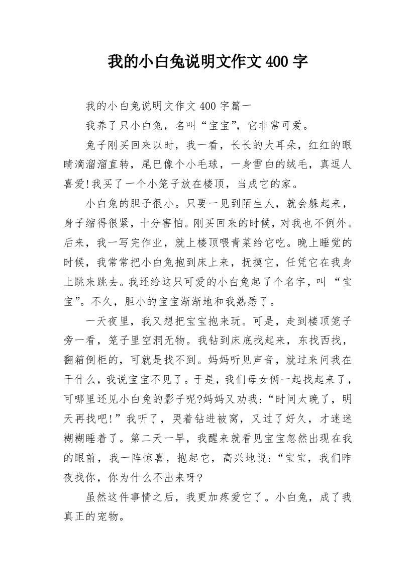 我的小白兔说明文作文400字