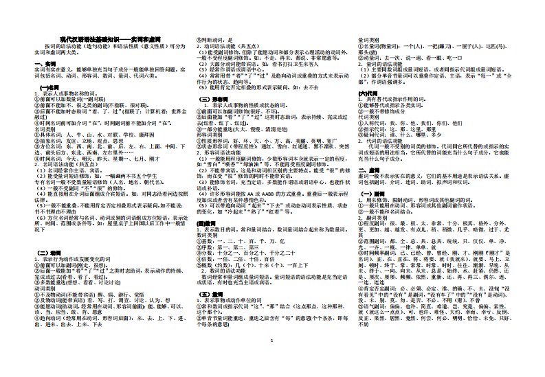 现代汉语语法基础知识--实词和虚词整理8K3栏