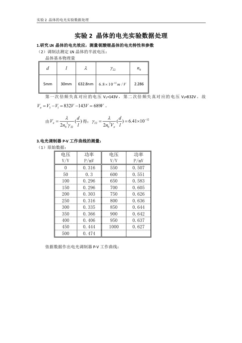 实验2晶体的电光实验报告