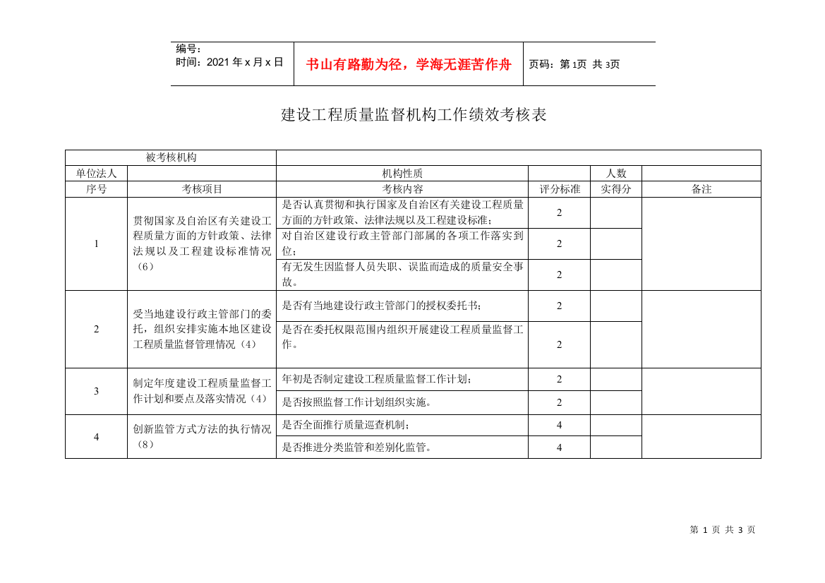 被考核机构