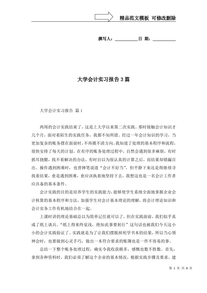 大学会计实习报告3篇