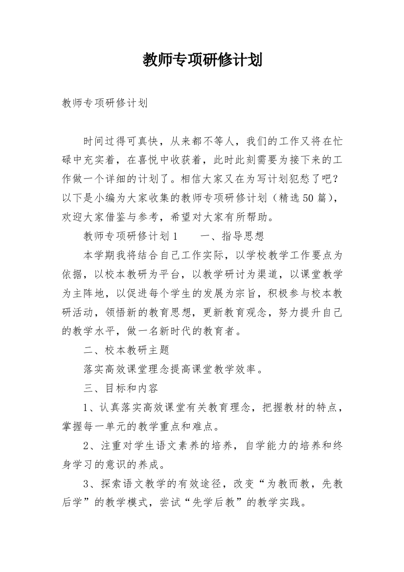 教师专项研修计划