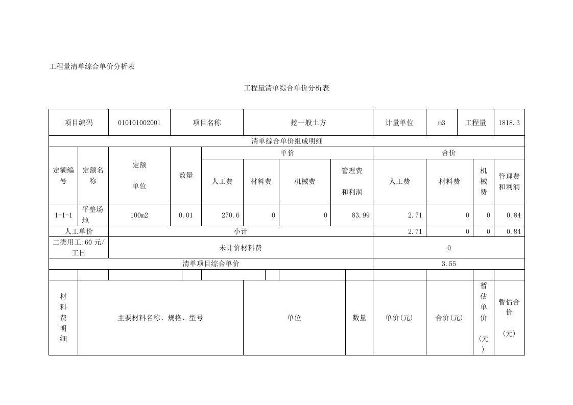 [毕业设计]5层框架结构教学楼工程量计算及清单编制实例-工程量清单综合单价