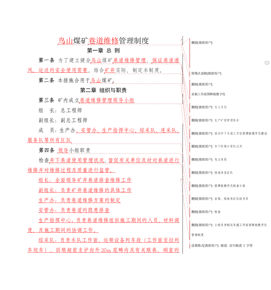 鸟山煤矿巷道维修管理制度化管理制度