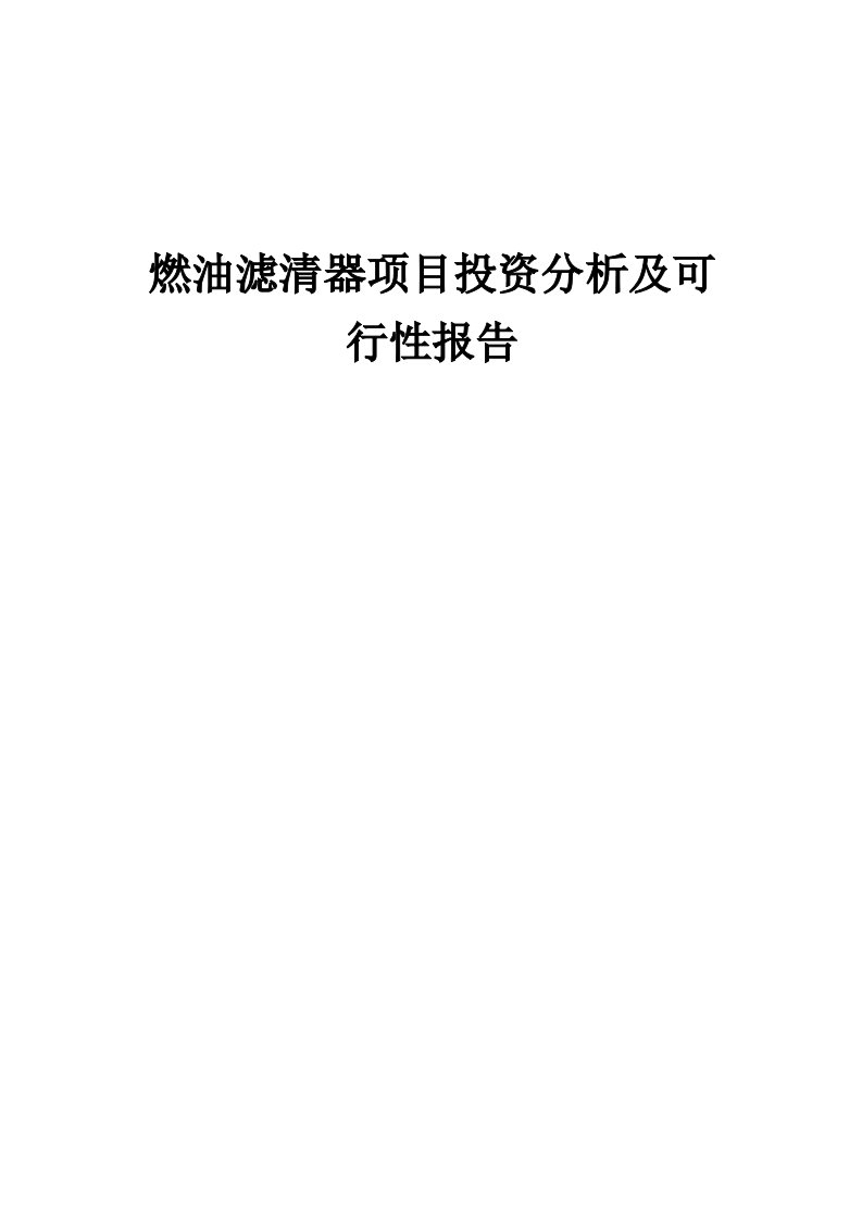 2024年燃油滤清器项目投资分析及可行性报告