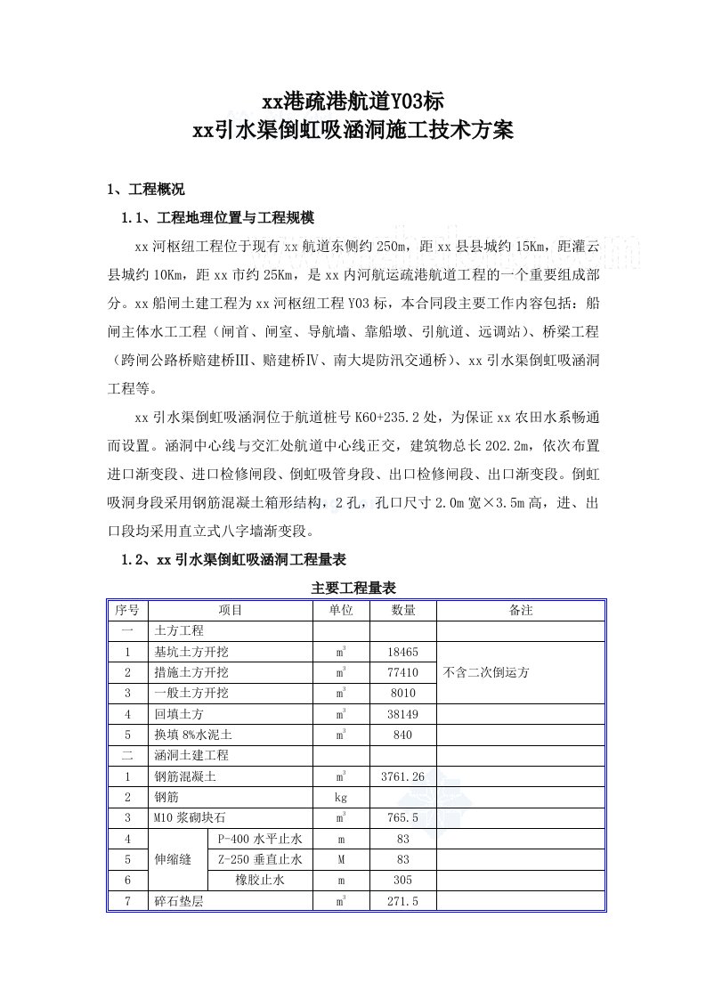 引水渠倒虹吸涵洞施工技术方案