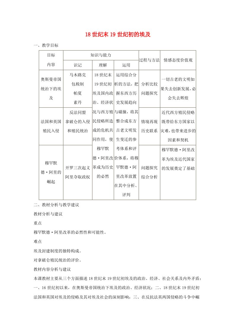 2021_2022学年高中历史第六单元穆罕默德阿里改革第1课18世纪末19世纪初的埃及教案2新人教版选修120210701135