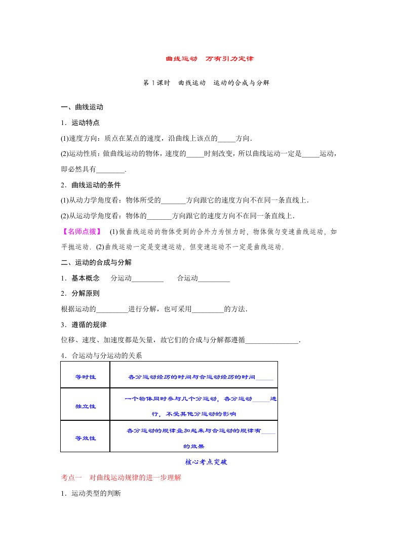 高一物理下学期上半期知识小册子