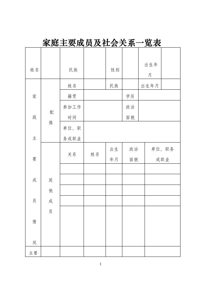 入党必备-家庭主要成员及社会关系一览表