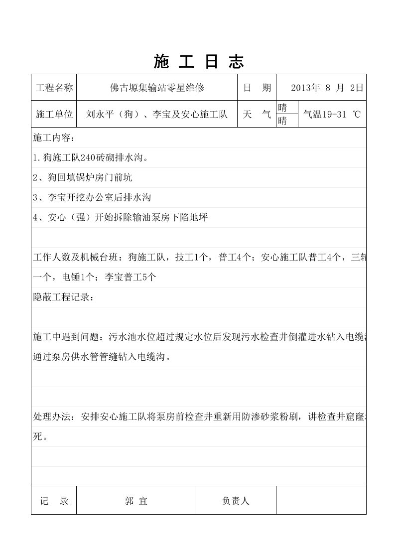 建筑工程管理-施工日志表格