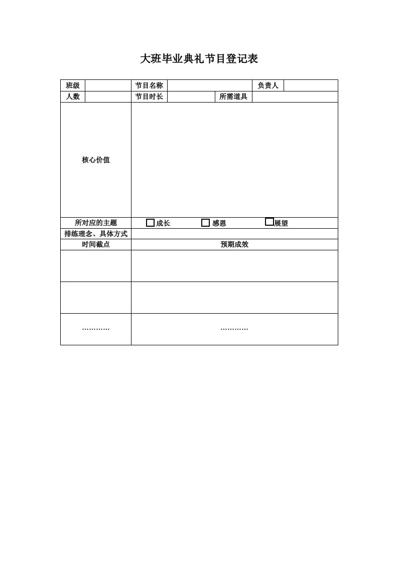 幼儿园毕业典礼资料-大班毕业典礼节目登记表