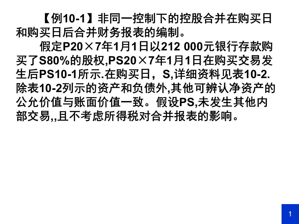 同一控制合并财务报表习题课件