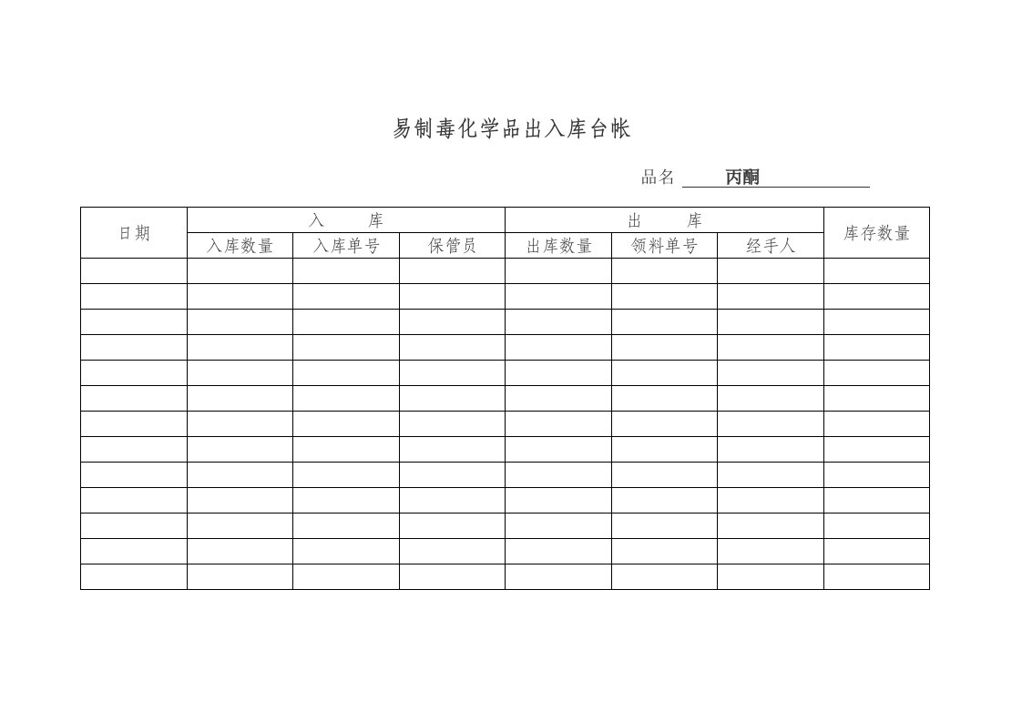 易制毒化学品出入库台帐