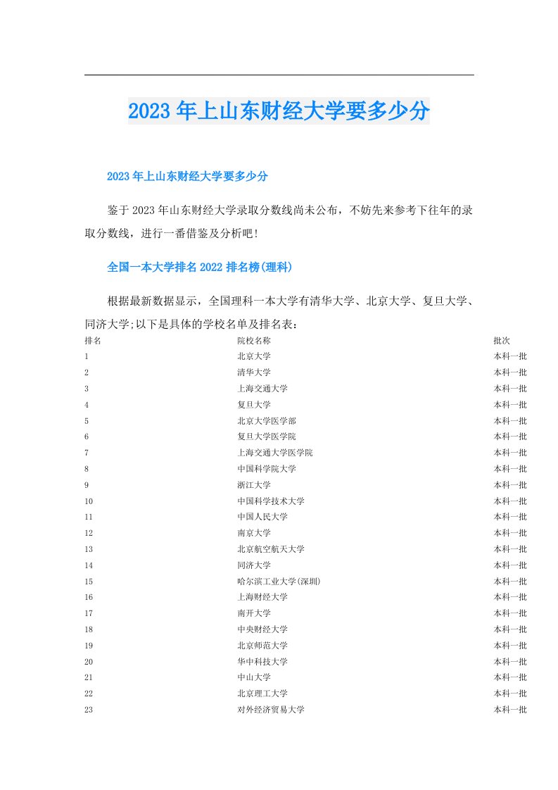 上山东财经大学要多少分