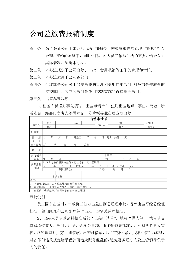 xxxxx有限公司——差旅费报销制度