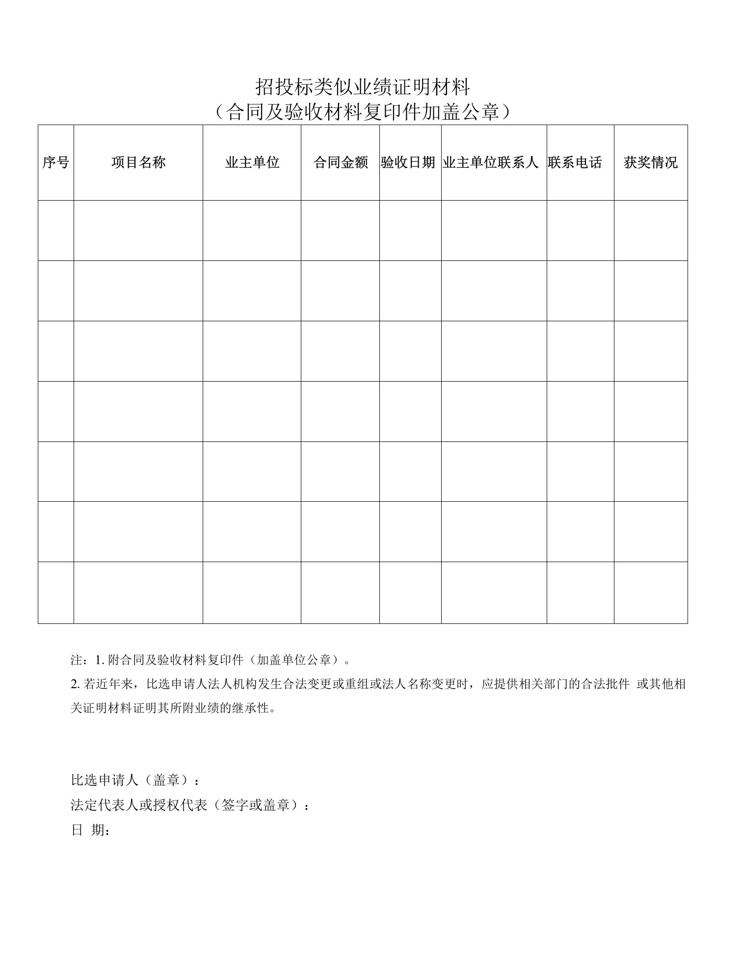 招投标类似业绩证明材料