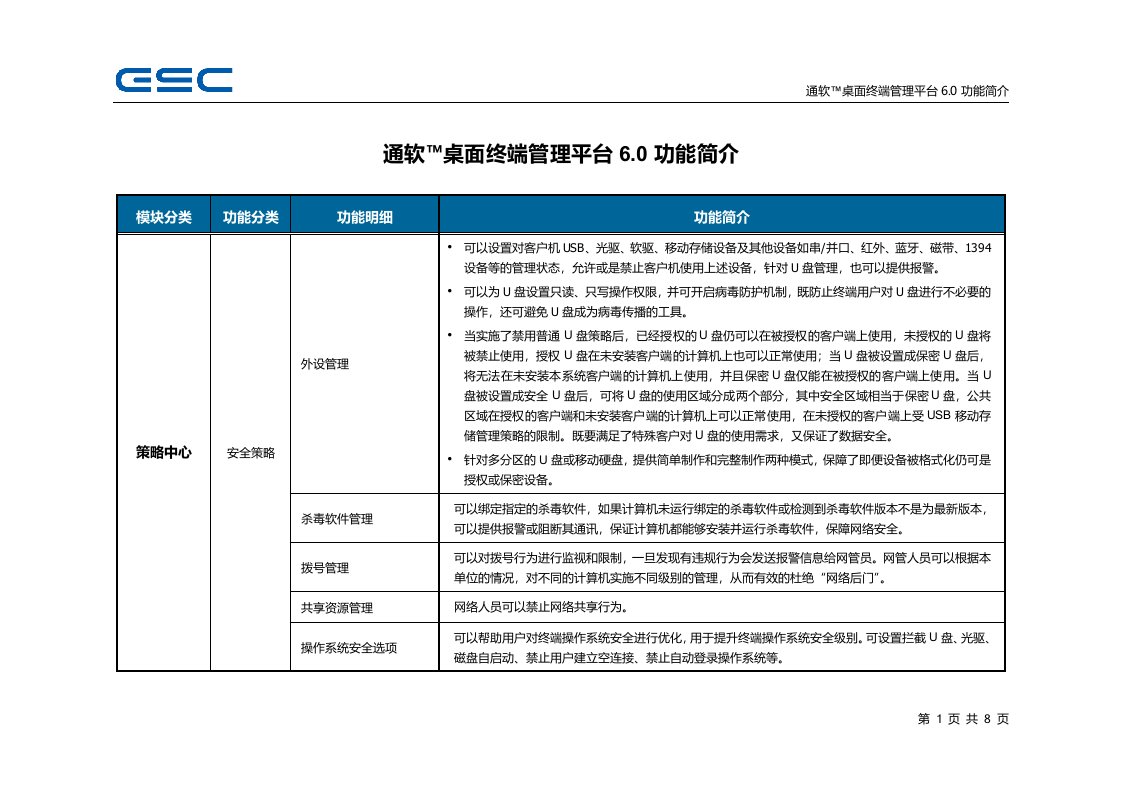 功能简介-通软桌面终端管理平台6.0