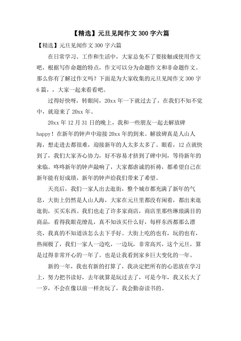 元旦见闻作文300字六篇