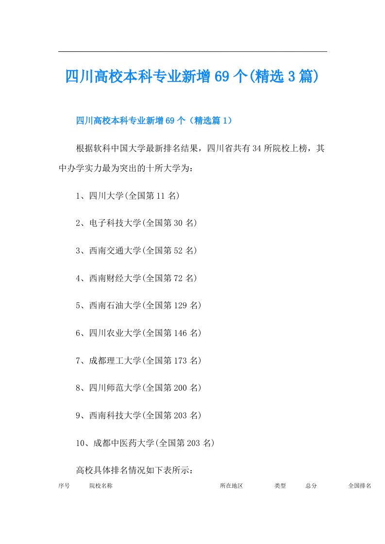 四川高校本科专业新增69个(精选3篇)