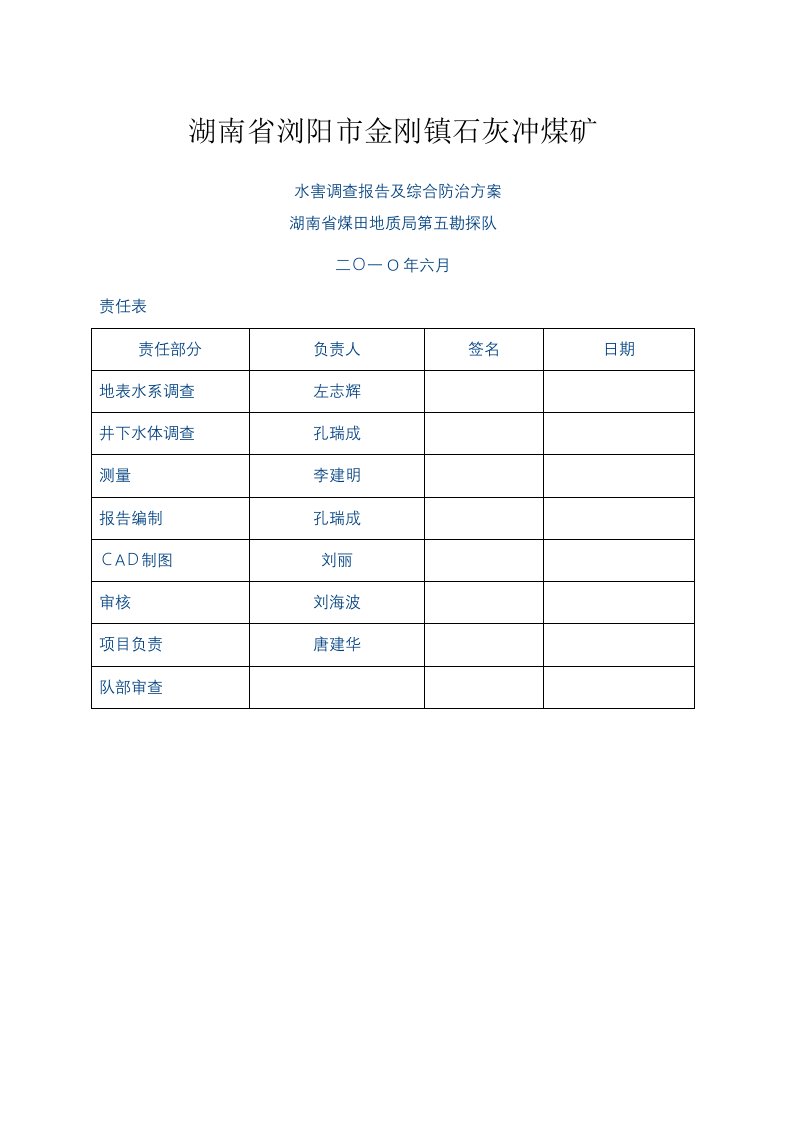 石灰冲煤矿水文地质调查报告