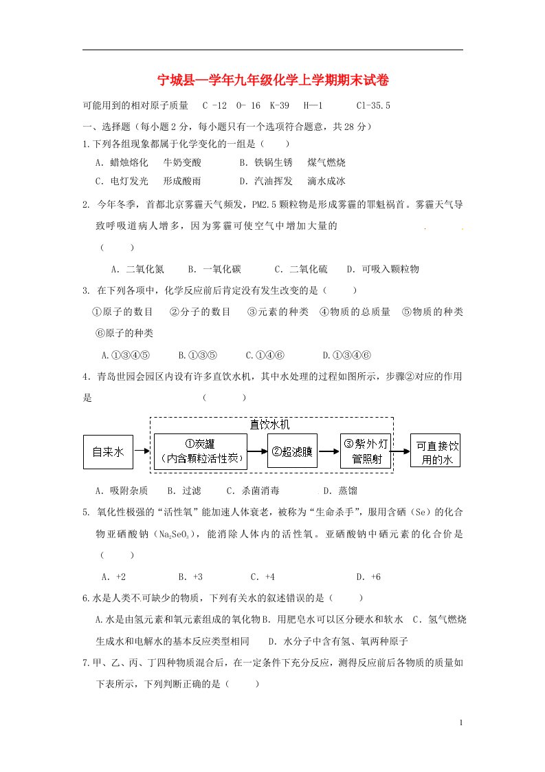 内蒙古赤峰市宁城县九级化学上学期期末考试试题