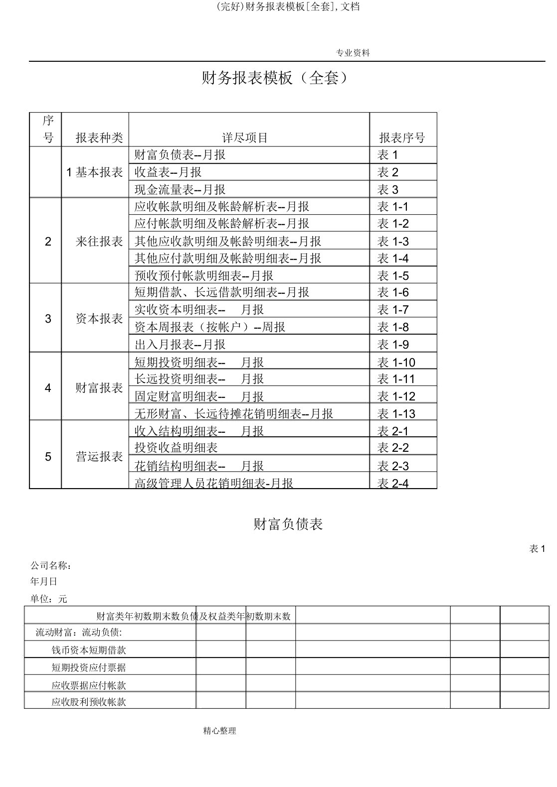 财务报表模板文档