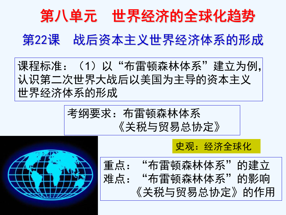 【精品】高一历史人教必修2课件：8.22战后资本主义世界经济体系的形成教课件（共20张PPT）