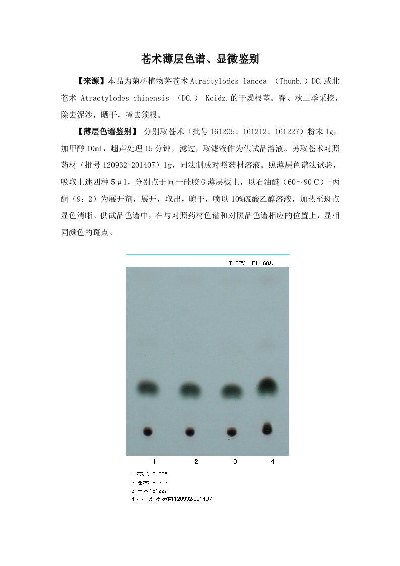 苍术薄层色谱、显微鉴别