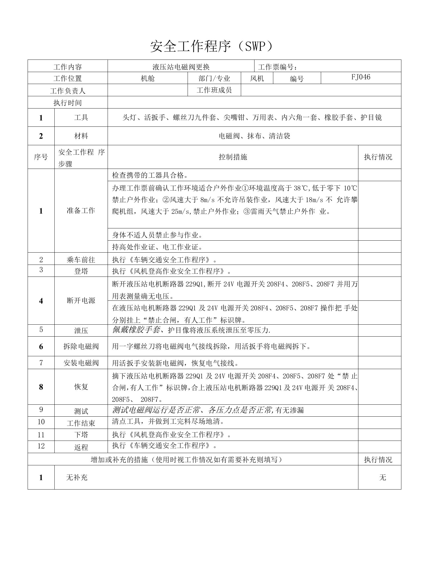 风机液压站电磁阀更换SWP