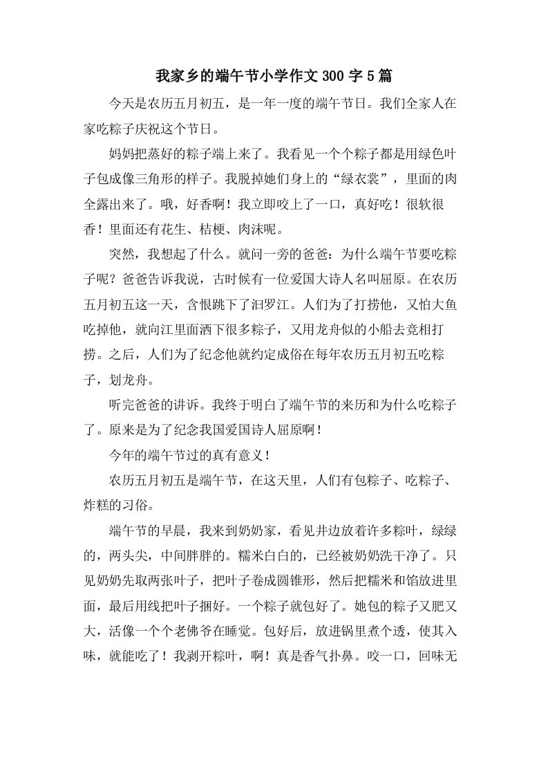 我家乡的端午节小学作文300字5篇