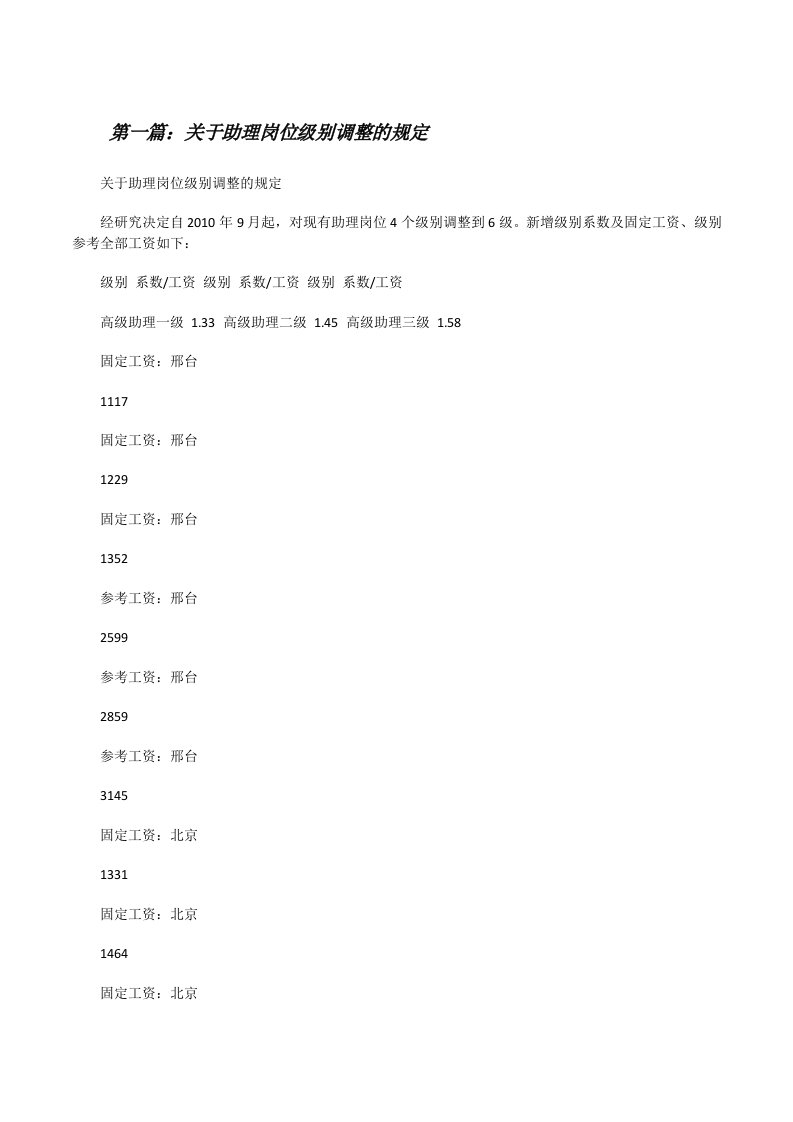 关于助理岗位级别调整的规定[修改版]