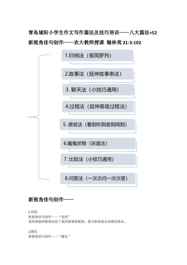 青岛城阳小学生作文写作篇法及技巧培训-八大篇法+52新视角佳句创作