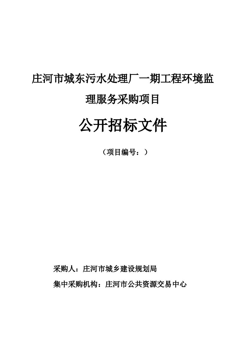 庄河市城东污水处理厂一期工程环境监理服务采购项目