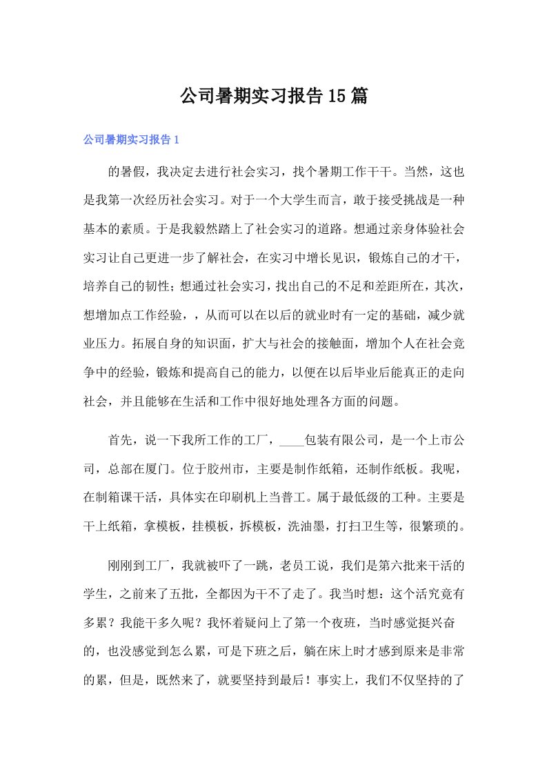 公司暑期实习报告15篇