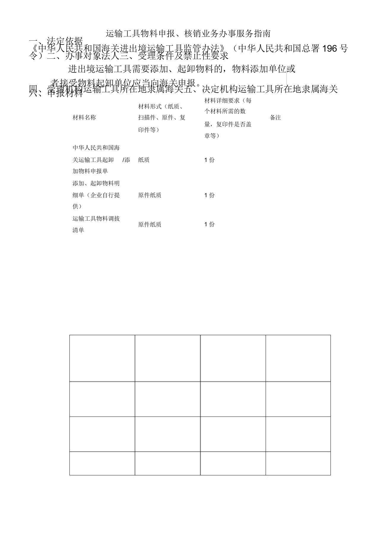 运输工具物料申报、核销业务办事服务指南