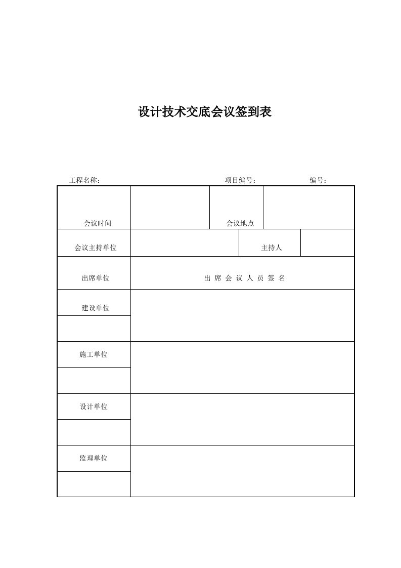 设计技术交底会议签到表