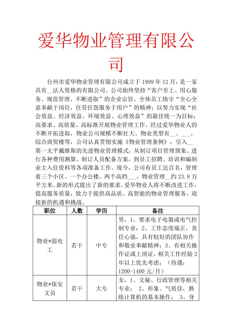 爱华物业管理有限公司