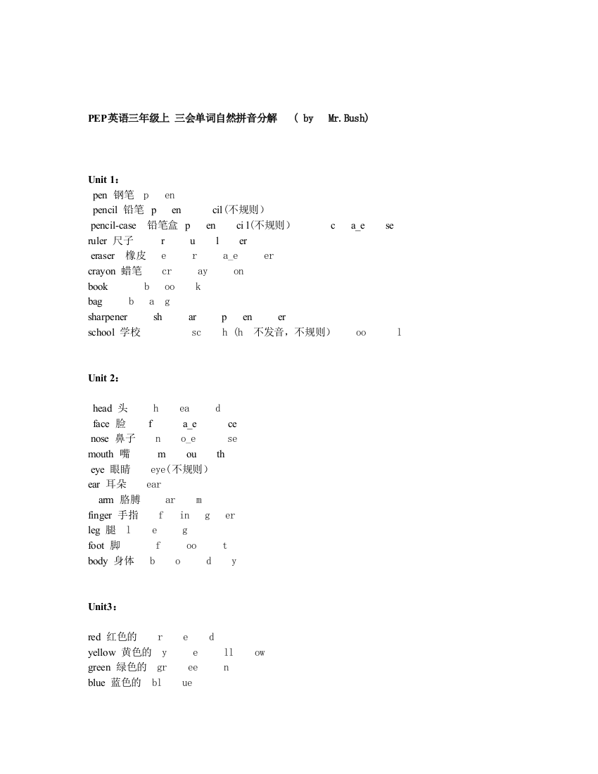 小学英语单词自然拼音分解