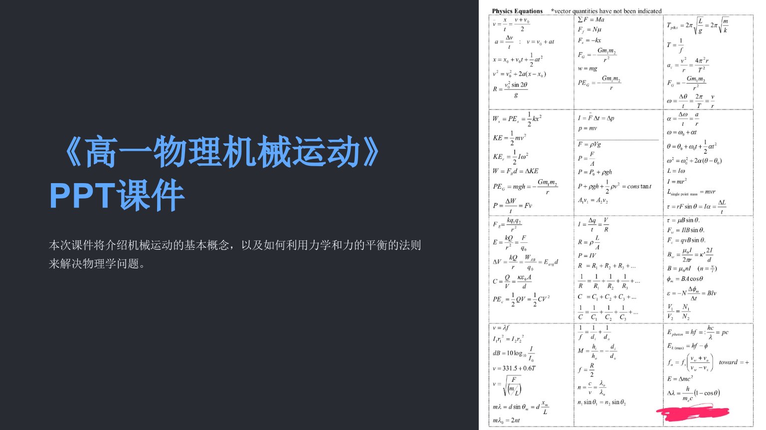 《高一物理机械运动》课件