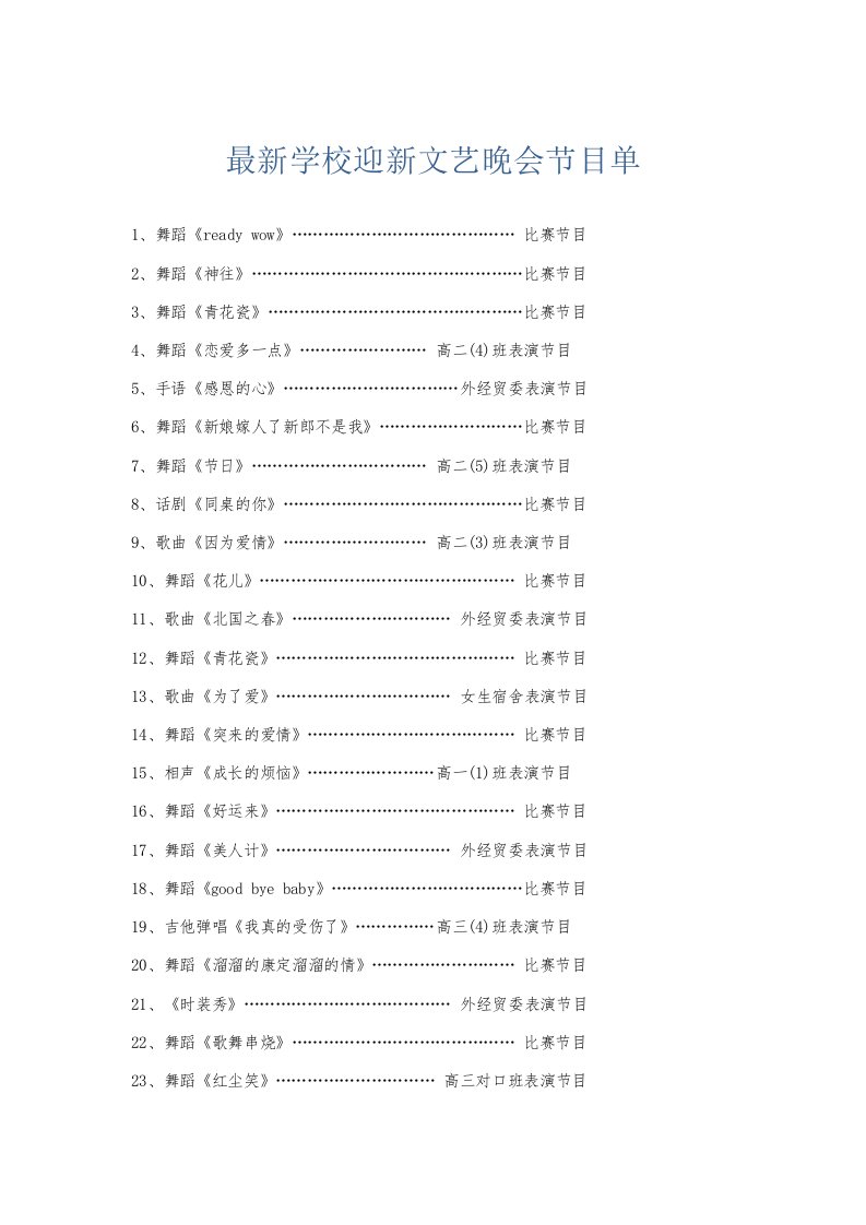 总结报告学校迎新文艺晚会节目单