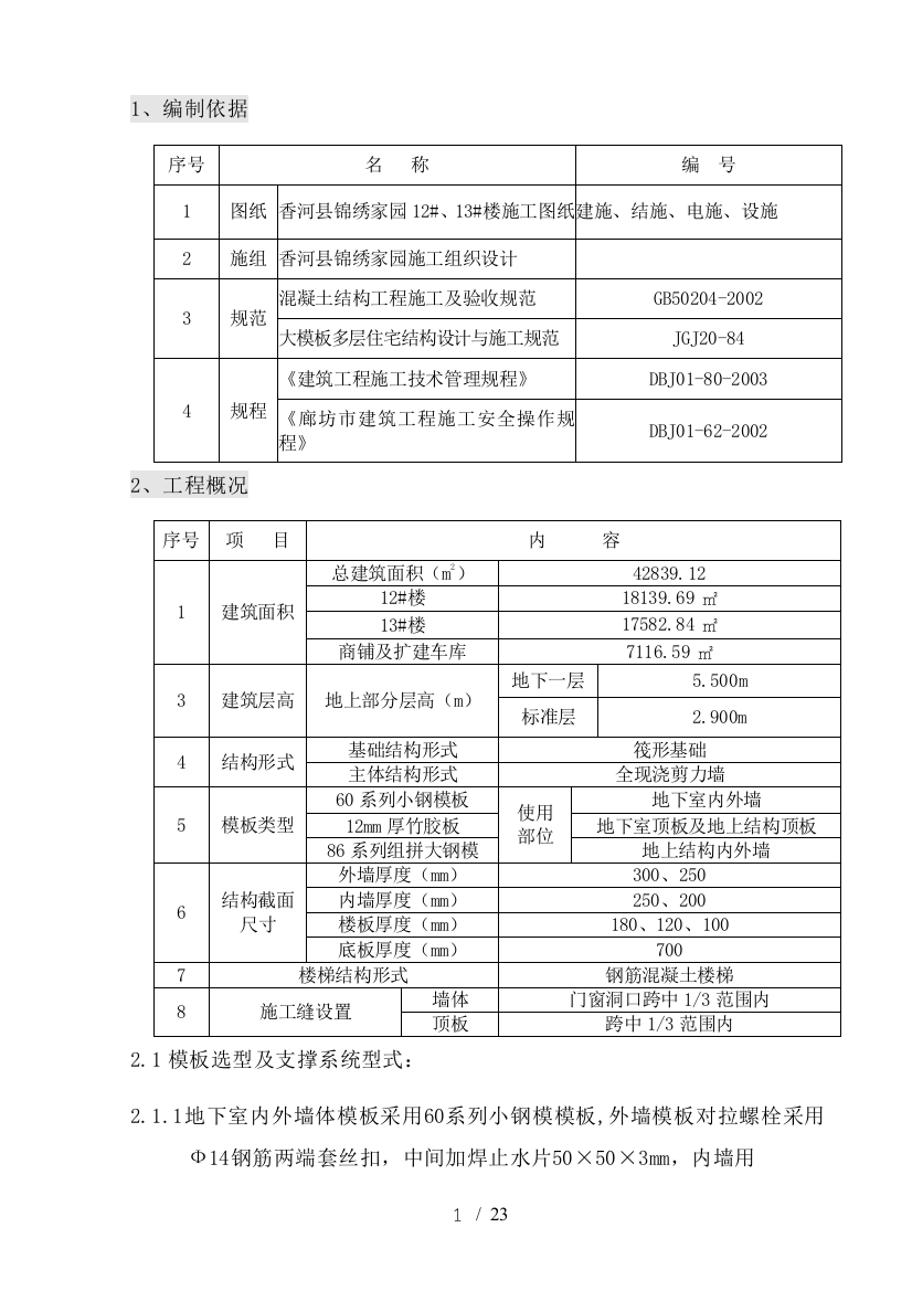 锦绣家园模板技术方案