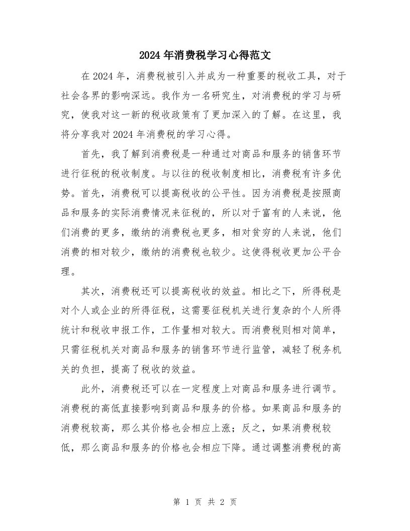 2024年消费税学习心得范文