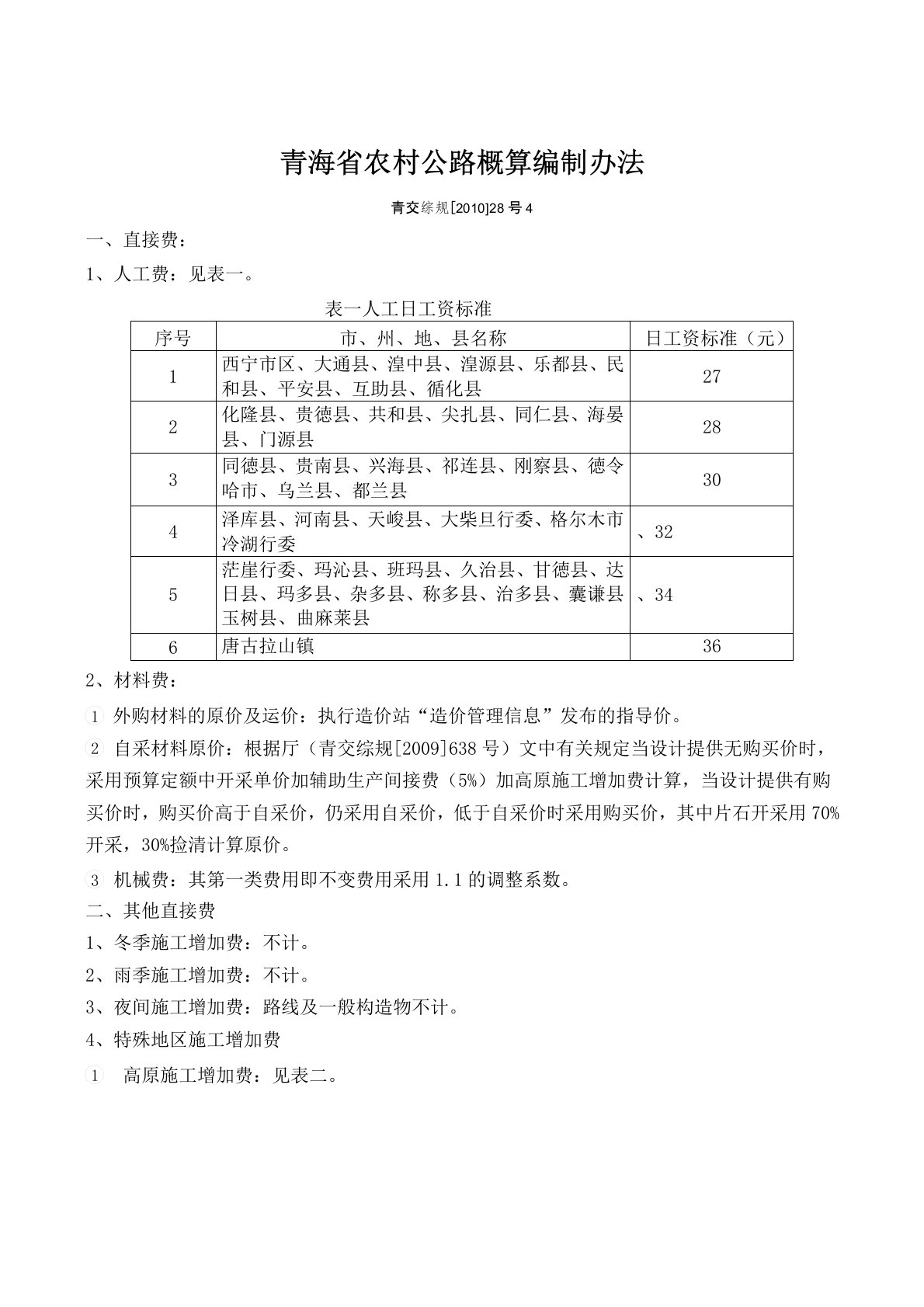 青海省农村公路概算编制办法